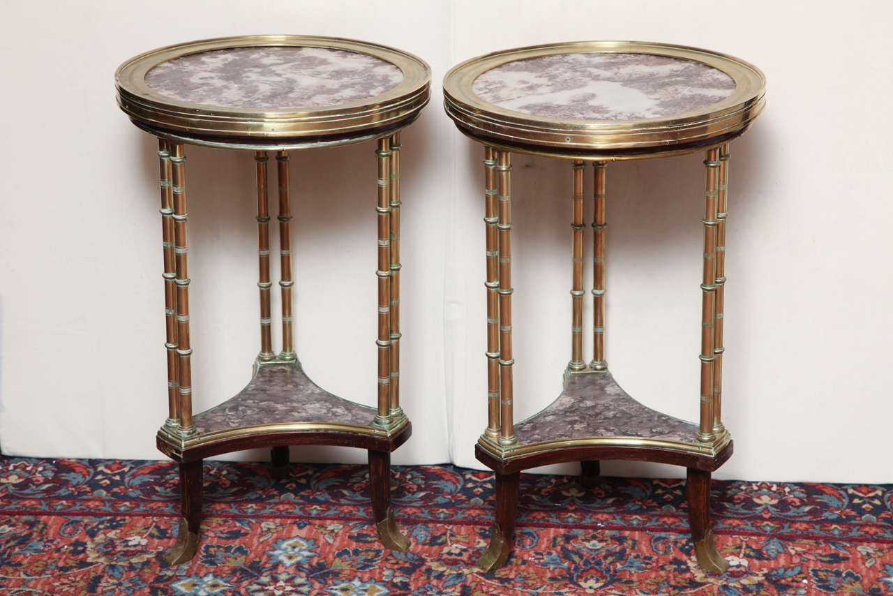 Pair of Louis XVI style marble top Gueridons