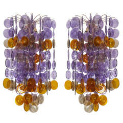 Pair Of Wall Sconces By Vistosi In Murano Glass.
