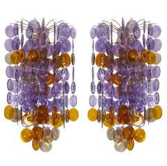 Pair Of Wall Sconces By Vistosi In Murano Glass.