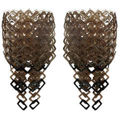 Pair Of Wall Sconces In Murano Glass By Vistosi.