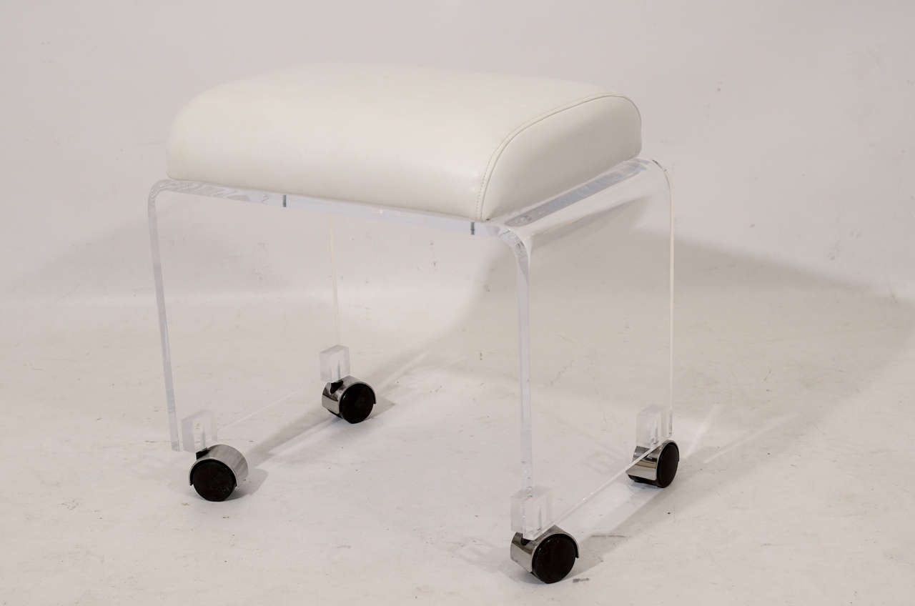 Lucite and Leather Vanity Bench at 1stDibs