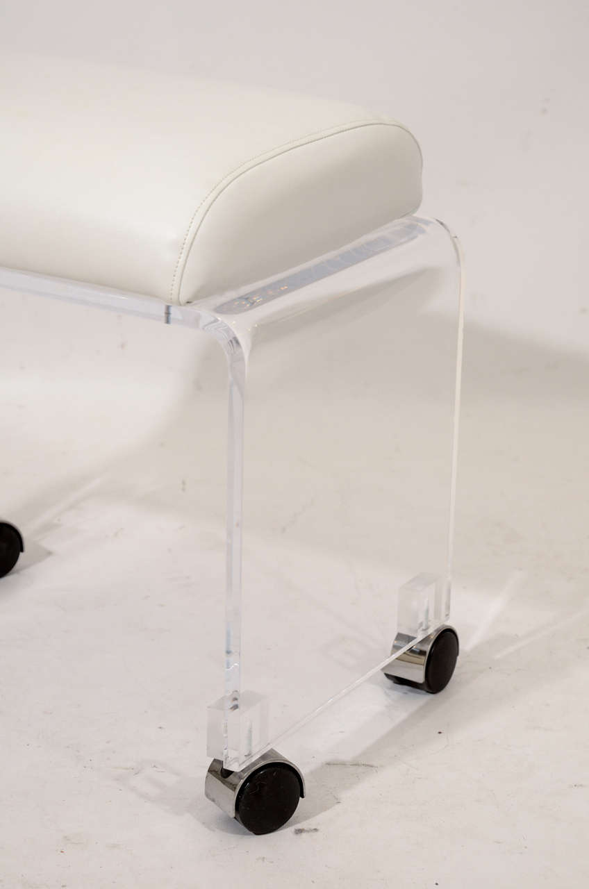 Lucite and Leather Vanity Bench at 1stDibs