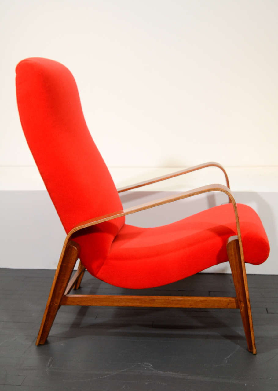 Mid-20th Century Red Armchair by Renou and Genisset