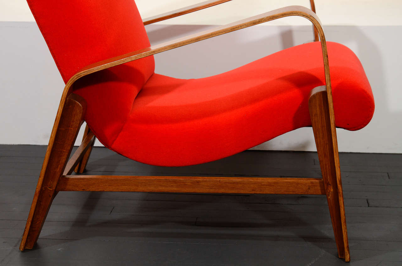 Wood Red Armchair by Renou and Genisset