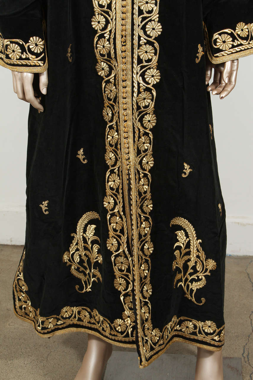 Islamic Amazing Vintage Caftan, Black Velvet and Gold Embroidered ca. 1960s