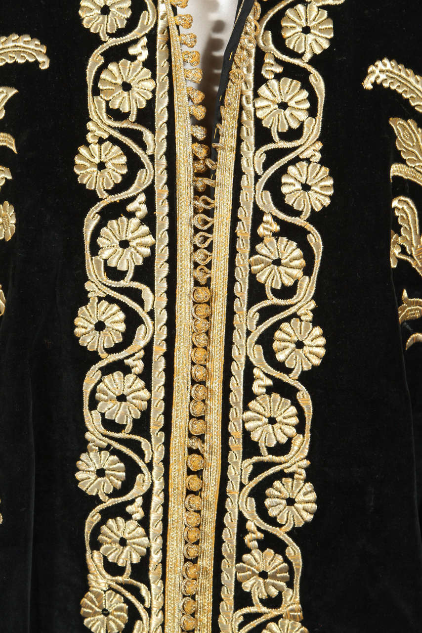 Mid-20th Century Amazing Vintage Caftan, Black Velvet and Gold Embroidered ca. 1960s