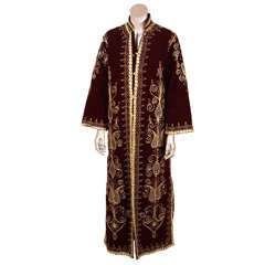 Moroccan Caftan 1970s Maxi Dress Kaftan Embroidered with Gold Size M