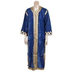 Vintage Bohemian Moroccan Blue and Gold Caftan