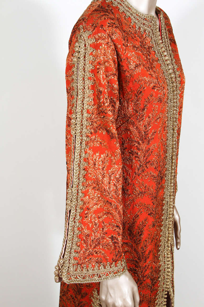 Vintage Designer Moroccan Silk Brocade Hand-made Caftan, 1970's 1