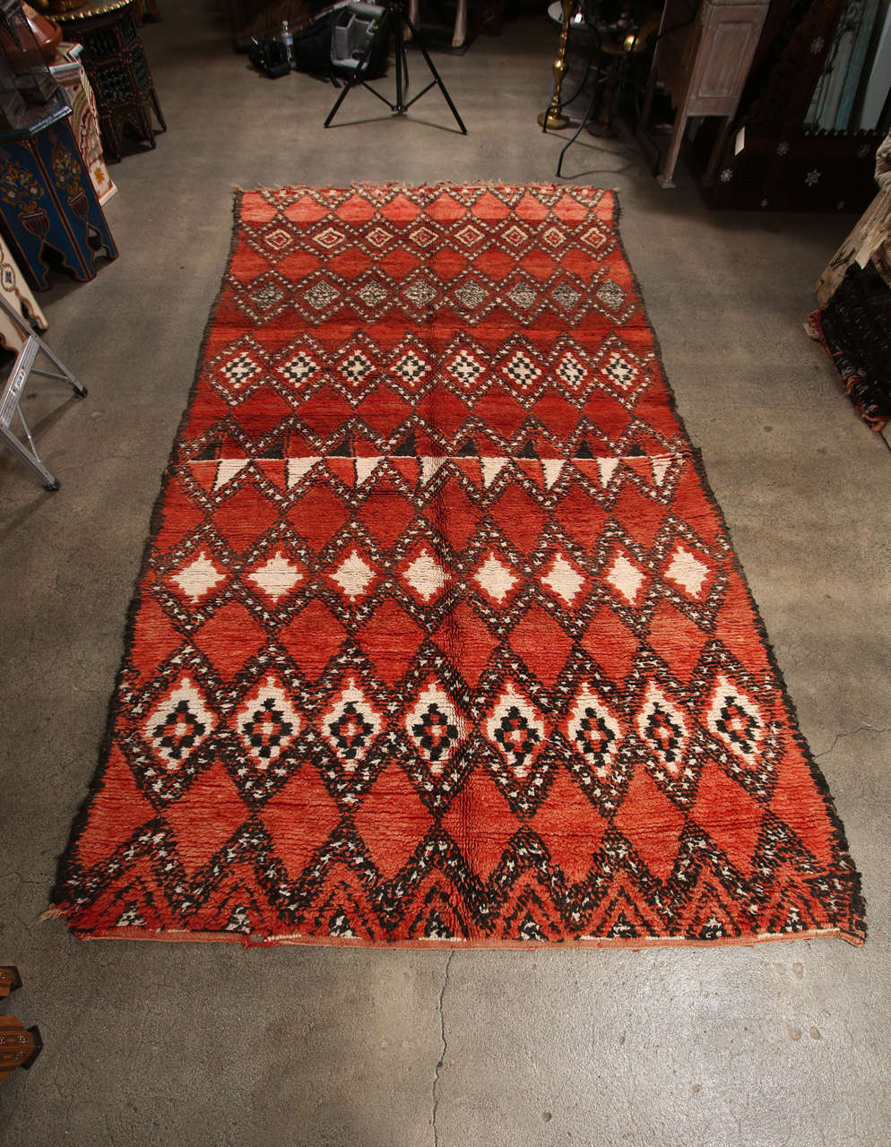 Bohemian 1960s Authentic Moroccan Red Tribal Rug North Africa For Sale