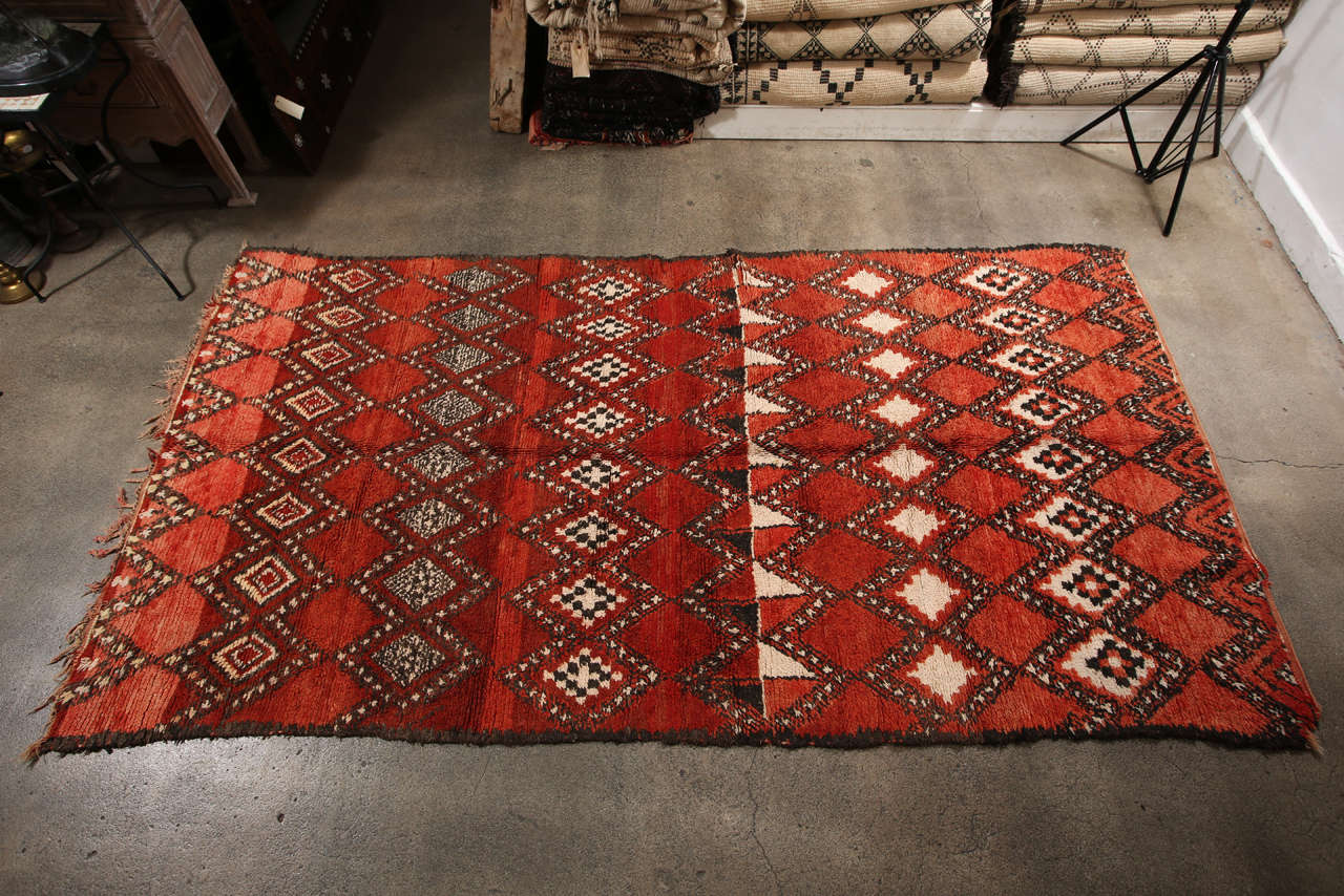 Wool 1960s Authentic Moroccan Red Tribal Rug North Africa For Sale