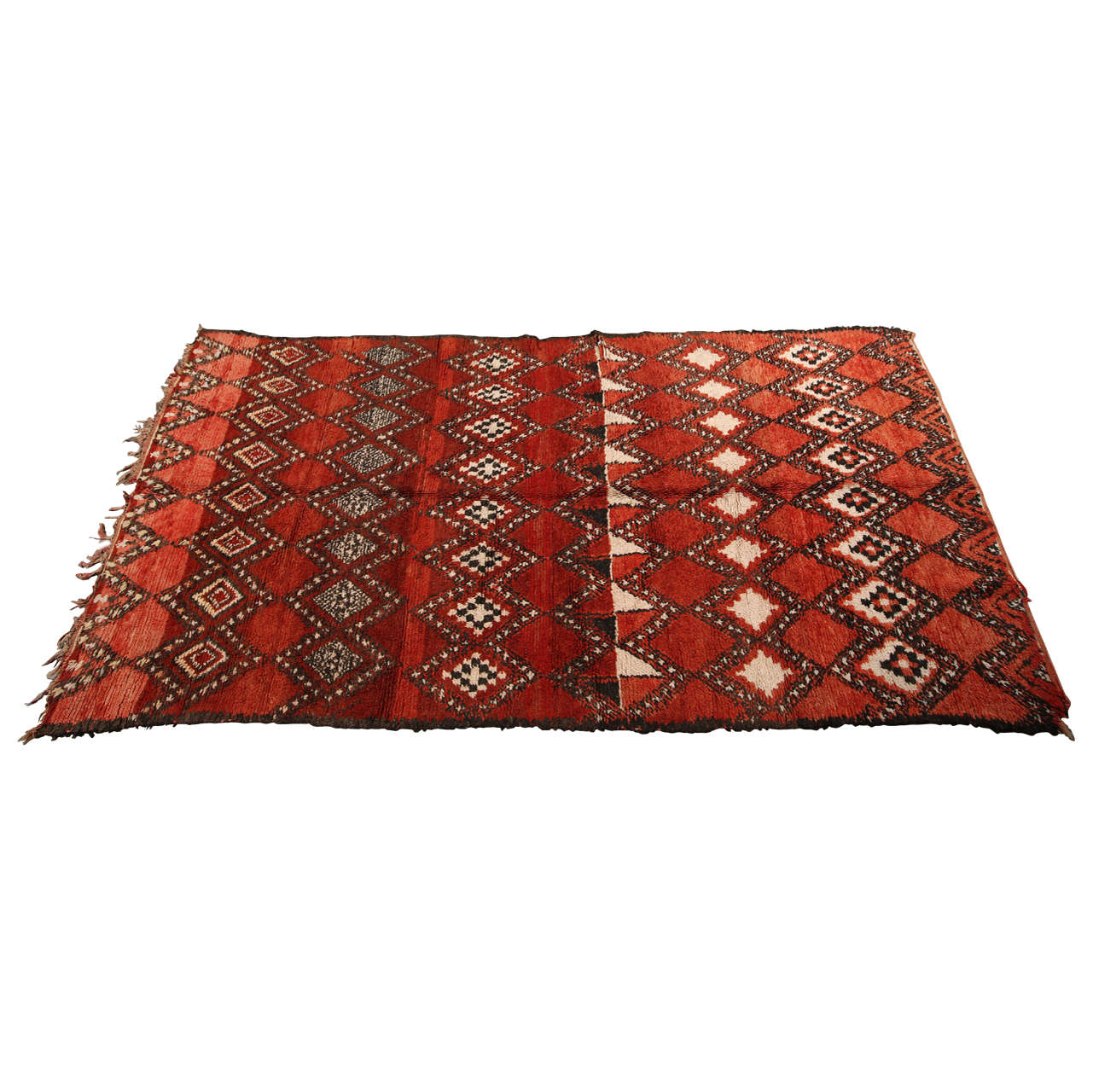 1960s Authentic Moroccan Red Tribal Rug North Africa