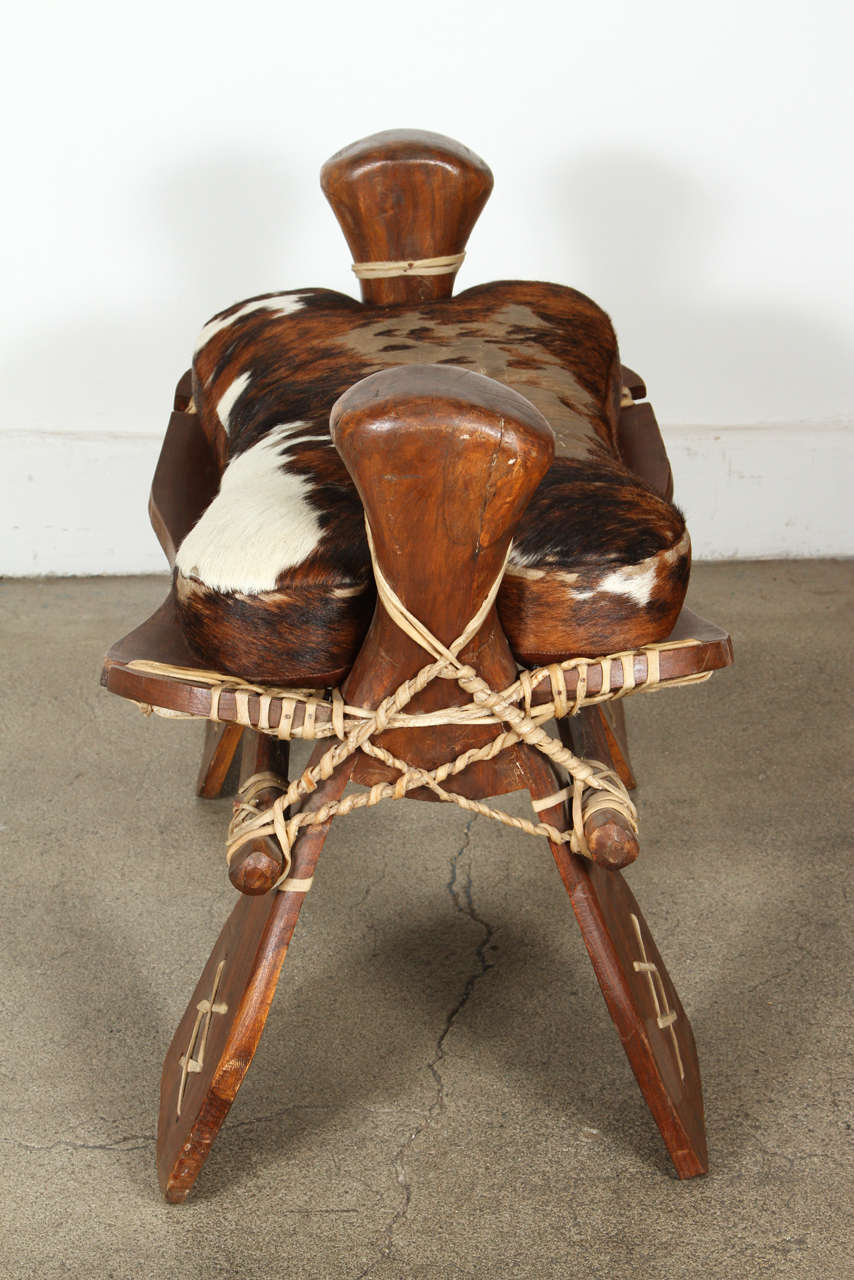 Islamic Camel Saddle Seat, Footstool with Hide Cushion