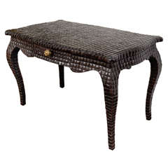 Mid Century Hand Carved Grid Textured Writing Desk