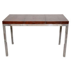 Midcentury Console Table with Alligator Embossed Leather Top