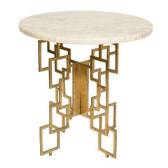 Mid Century Geometric Brass and Marble Side Table