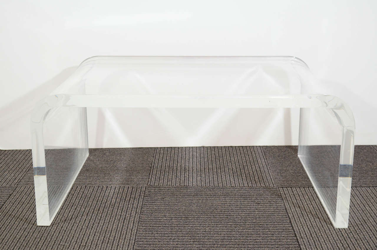 Mid Century Thick Lucite Waterfallform Coffee Table at 1stDibs
