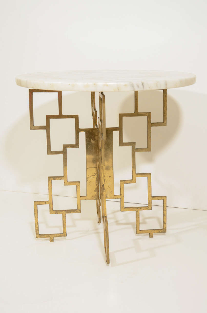 Mid Century Geometric Brass and Marble Side Table at 1stDibs