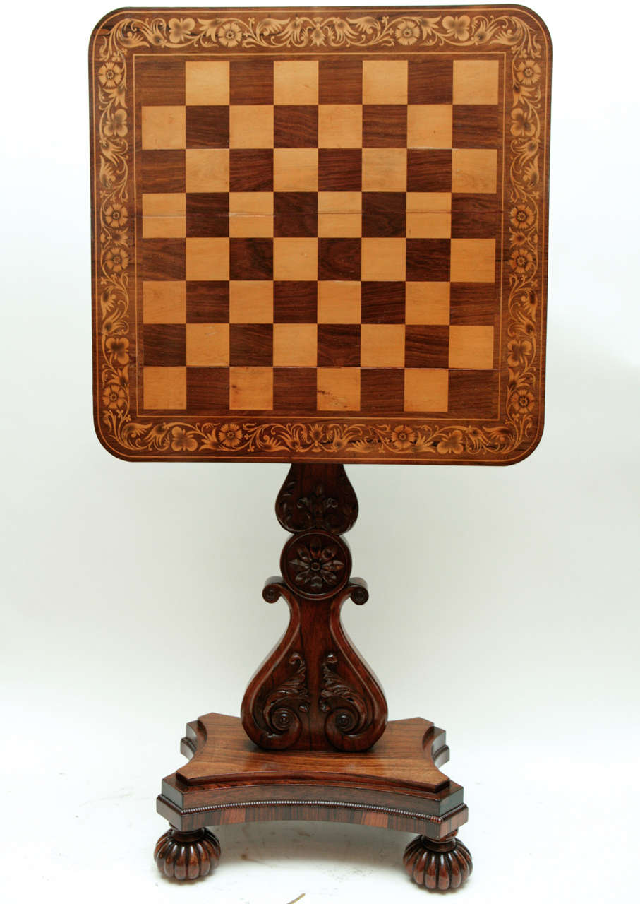 19th century English Regency Very Finely Carved Rosewood Flip -Top Game Table.