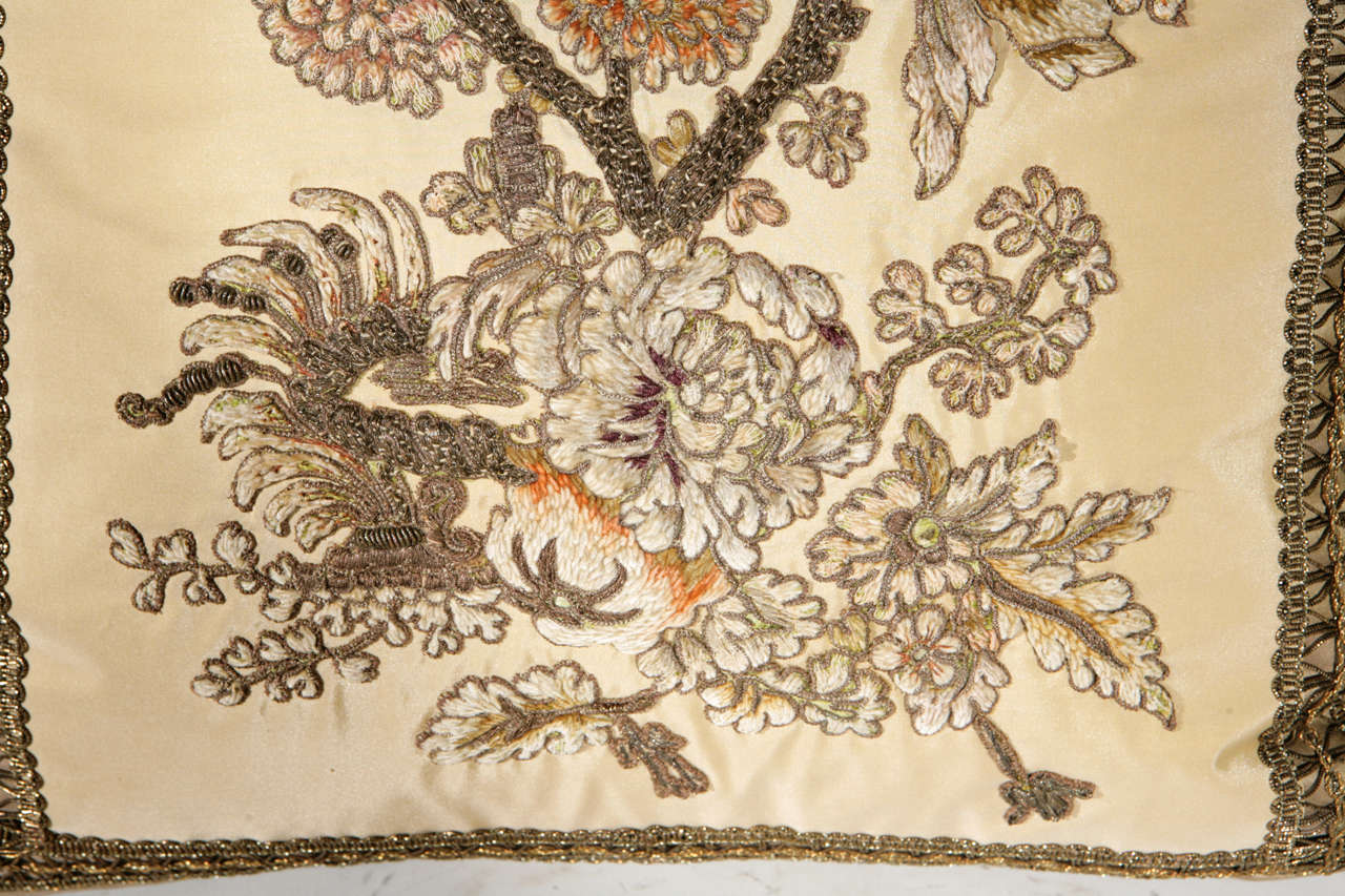 Metallic Thread Pair of 19th Century French Fragment Pillows