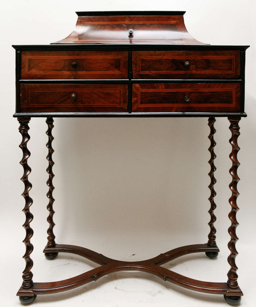 A very fine early 19th century Unusual Italian five- Drawer Cabinet with Stretcher and Twisted Legs.