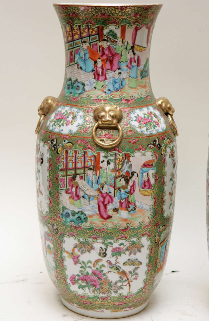 Chinese Pair Of 19th C. Rose Medallion Vases