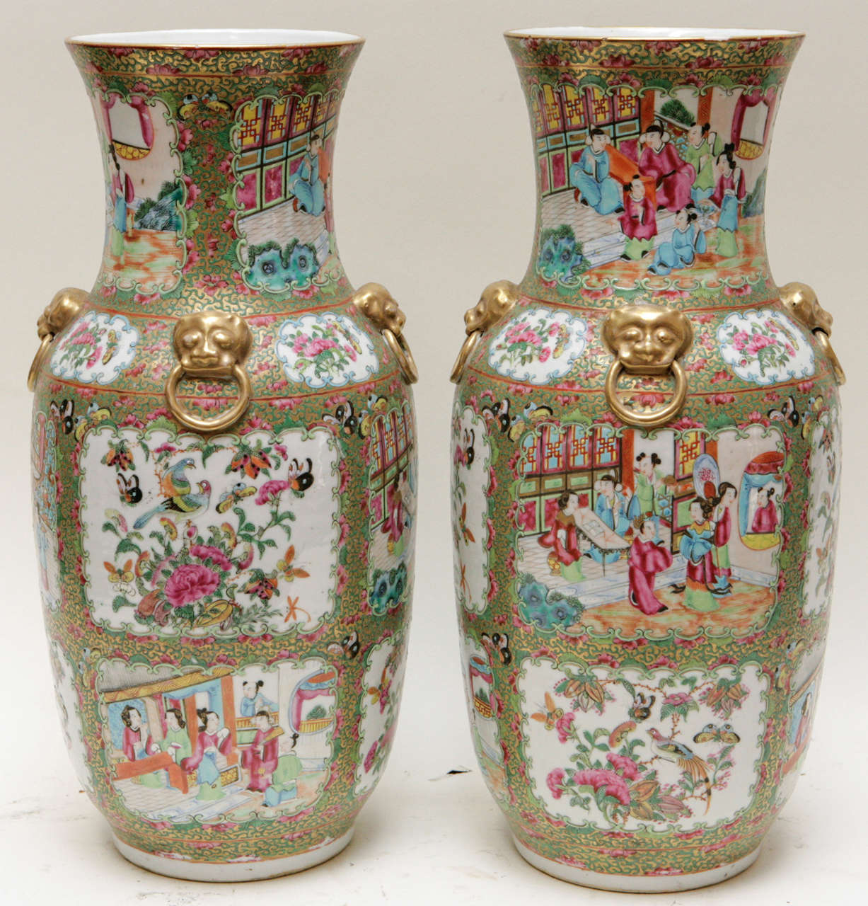 Pair Of 19th C. Rose Medallion Vases 1