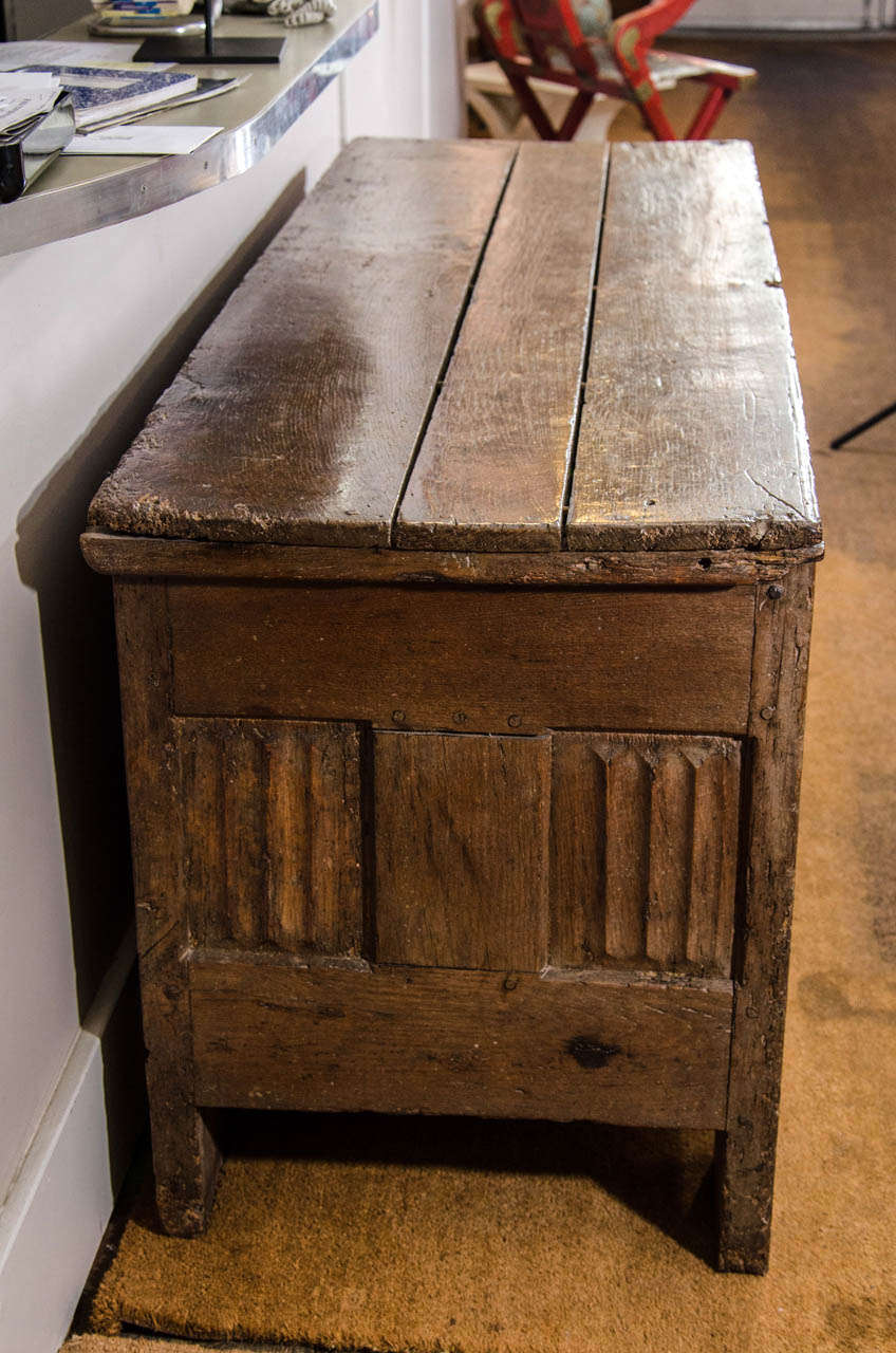 A French Oak Linen-fold Panelled Coffer, 15th Century For Sale 2