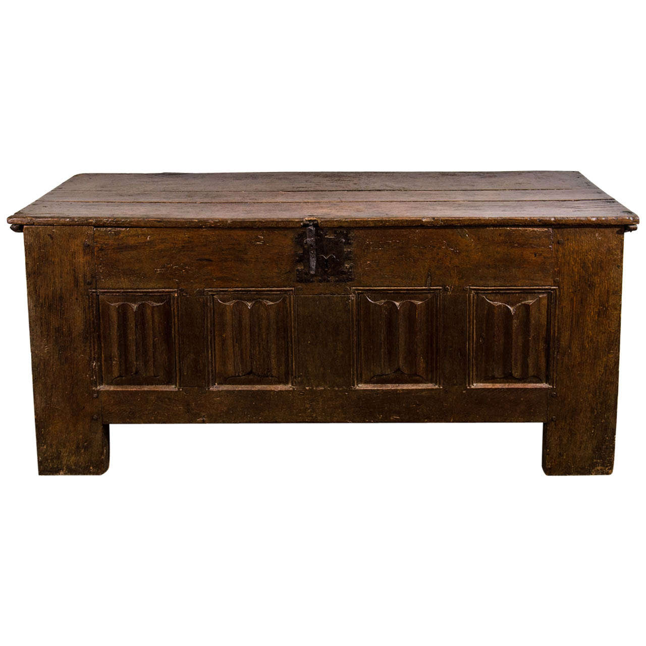 A French Oak Linen-fold Panelled Coffer, 15th Century For Sale