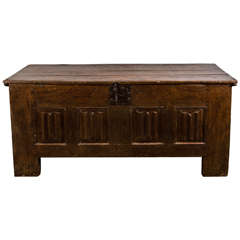 A French Oak Linen-fold Panelled Coffer, 15th Century