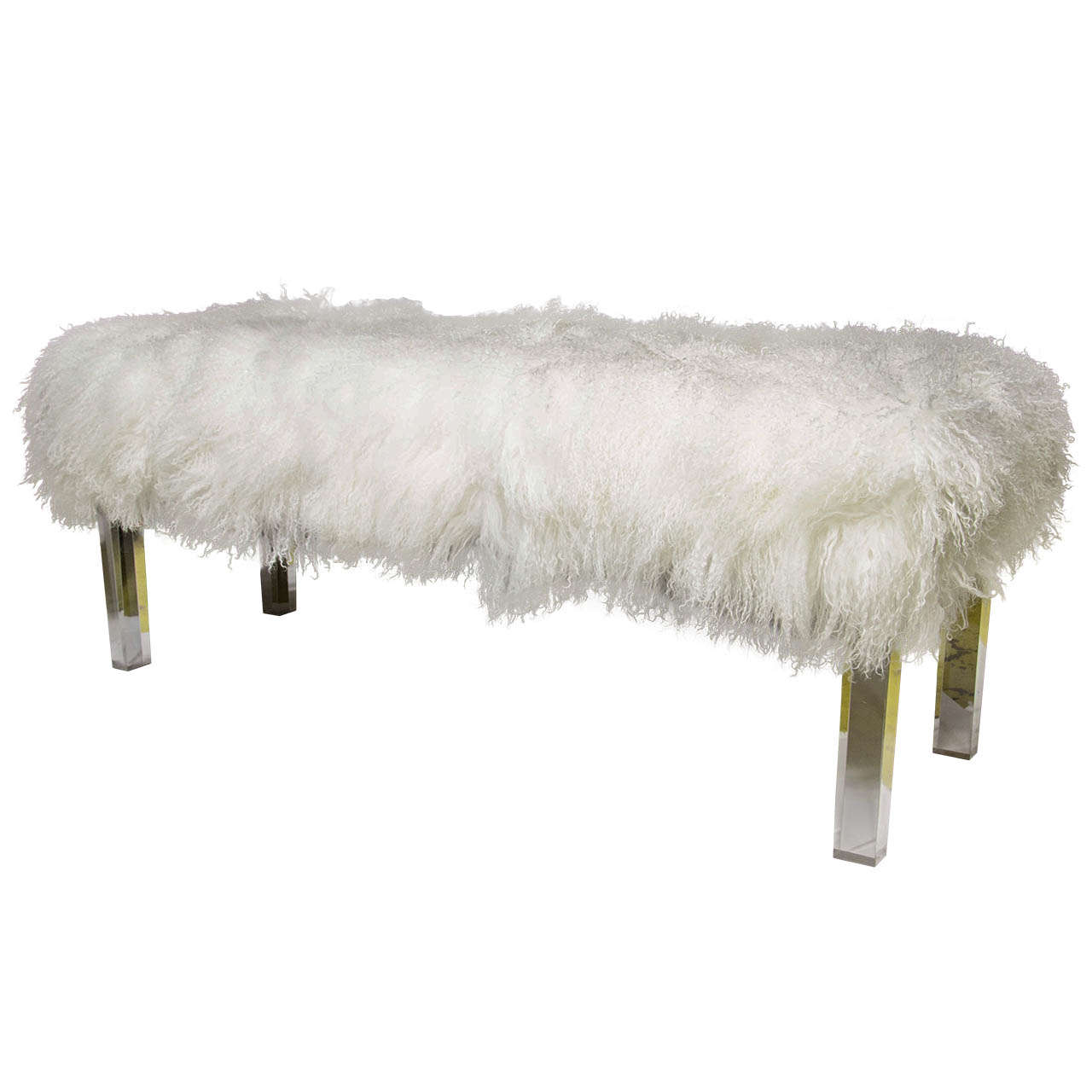 Tibetan Lambswool Bench with Lucite Legs