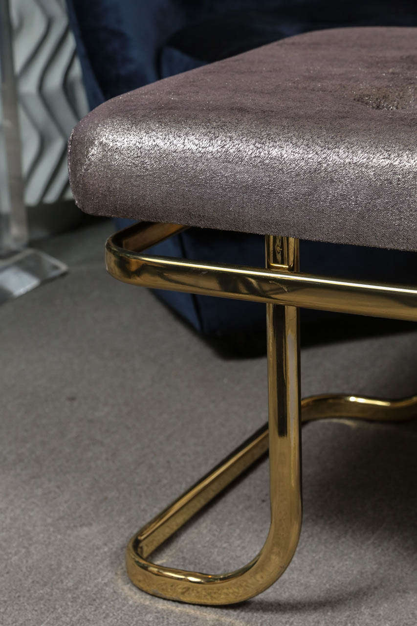 Brass bench with Luxurious metallic upholstery fabric In Excellent Condition In New York, NY
