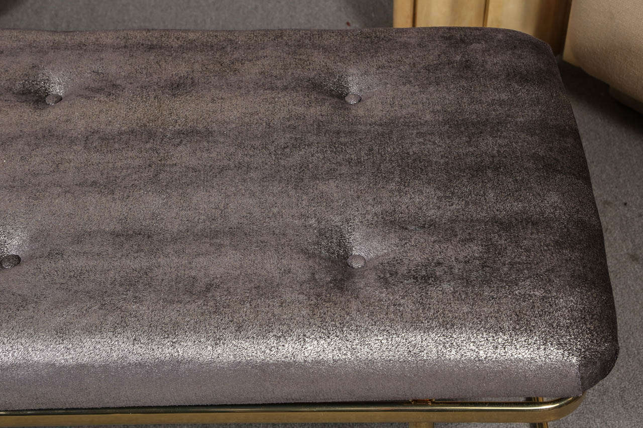 20th Century Brass bench with Luxurious metallic upholstery fabric