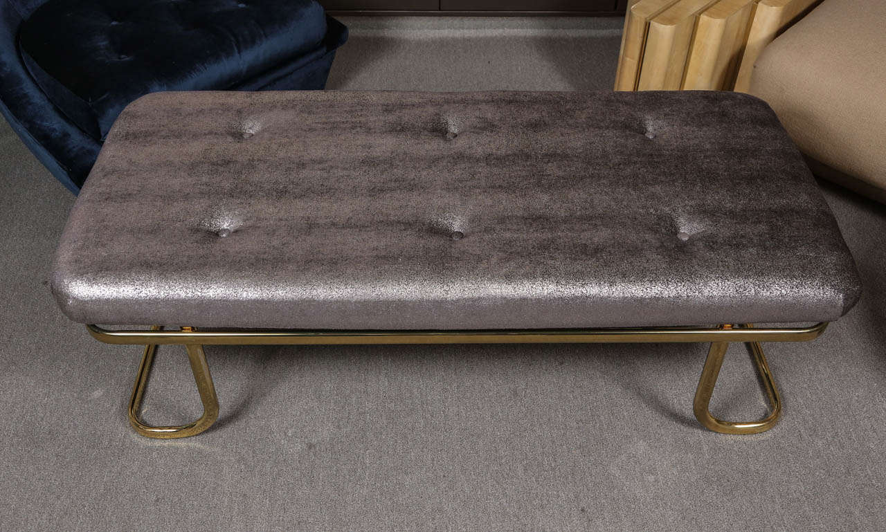Brass bench with Luxurious metallic upholstery fabric 1
