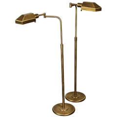 Very Nice Pair of Pharmacy Lamps in Satin Antiqued Brass