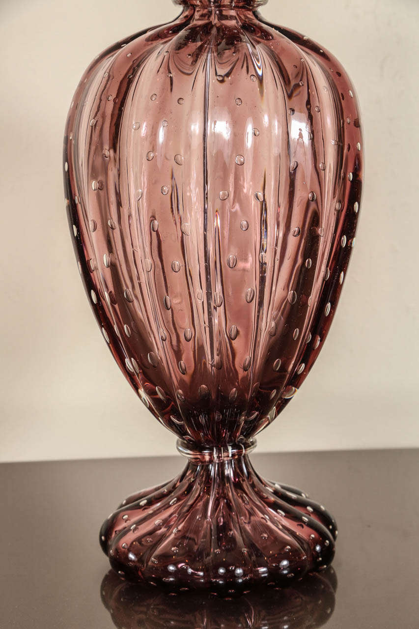 Murano Glass Beautiful Pair of Barovier Amethyst Glass Table Lamps