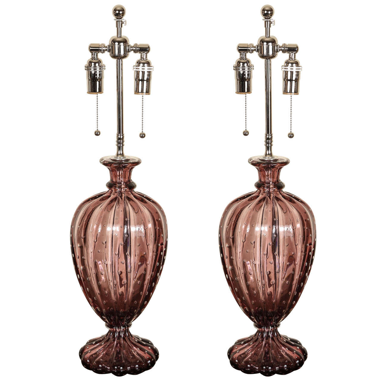 Beautiful Pair of Barovier Amethyst Glass Table Lamps
