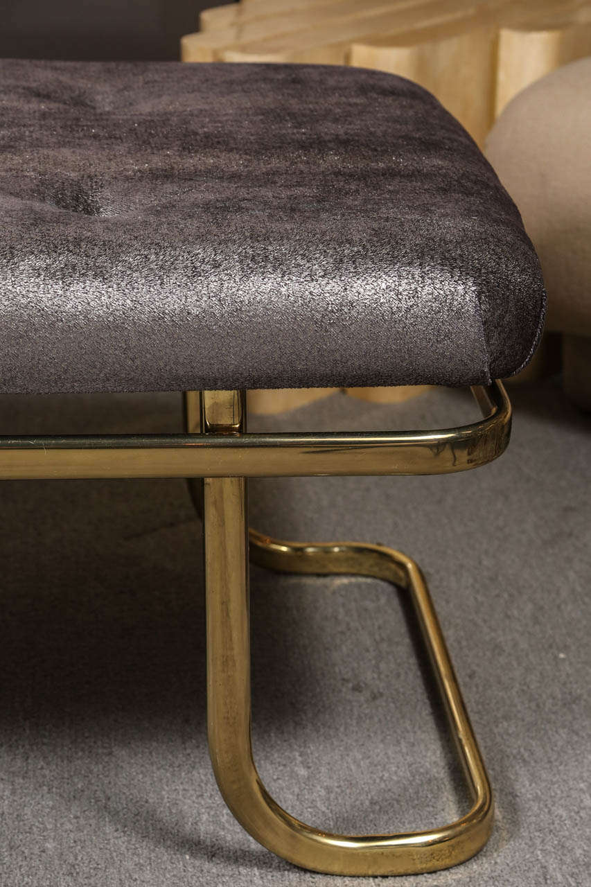 Brass bench with Luxurious metallic upholstery fabric at 1stDibs
