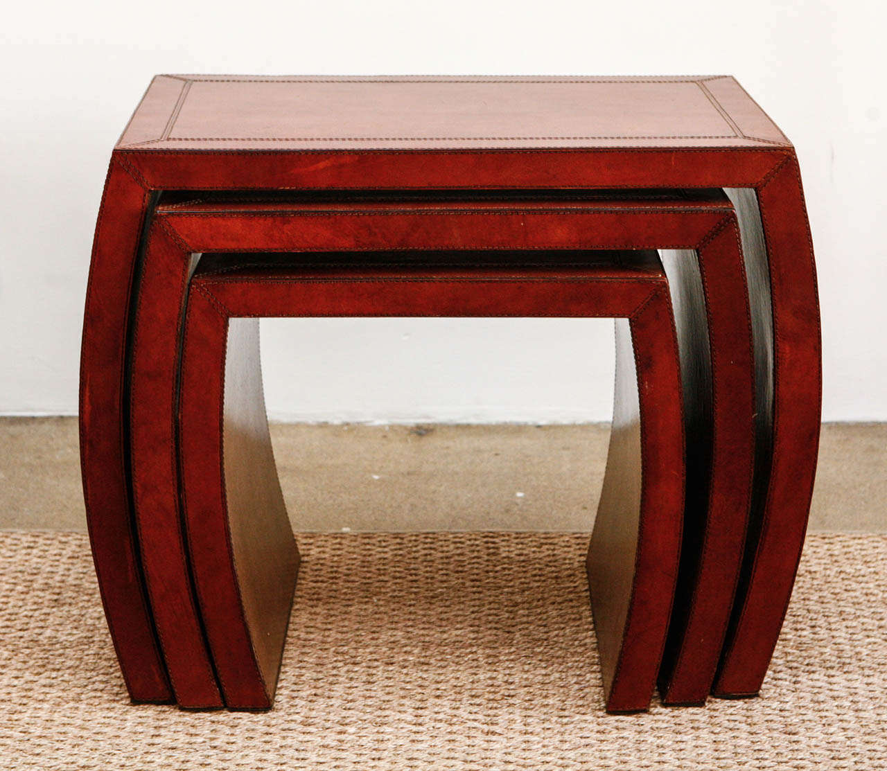 Set of Three Leather Nesting Tables In Excellent Condition In Santa Monica, CA