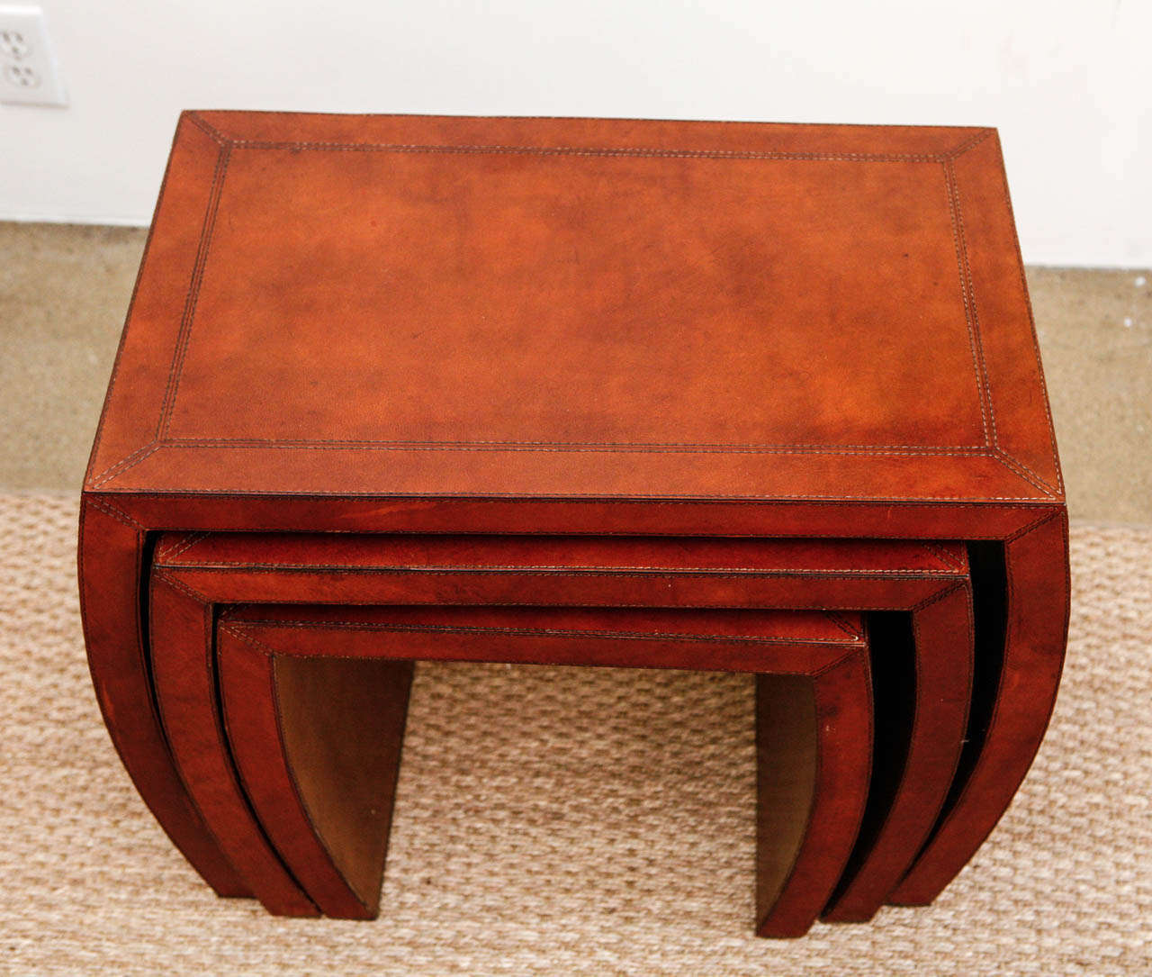 Late 20th Century Set of Three Leather Nesting Tables