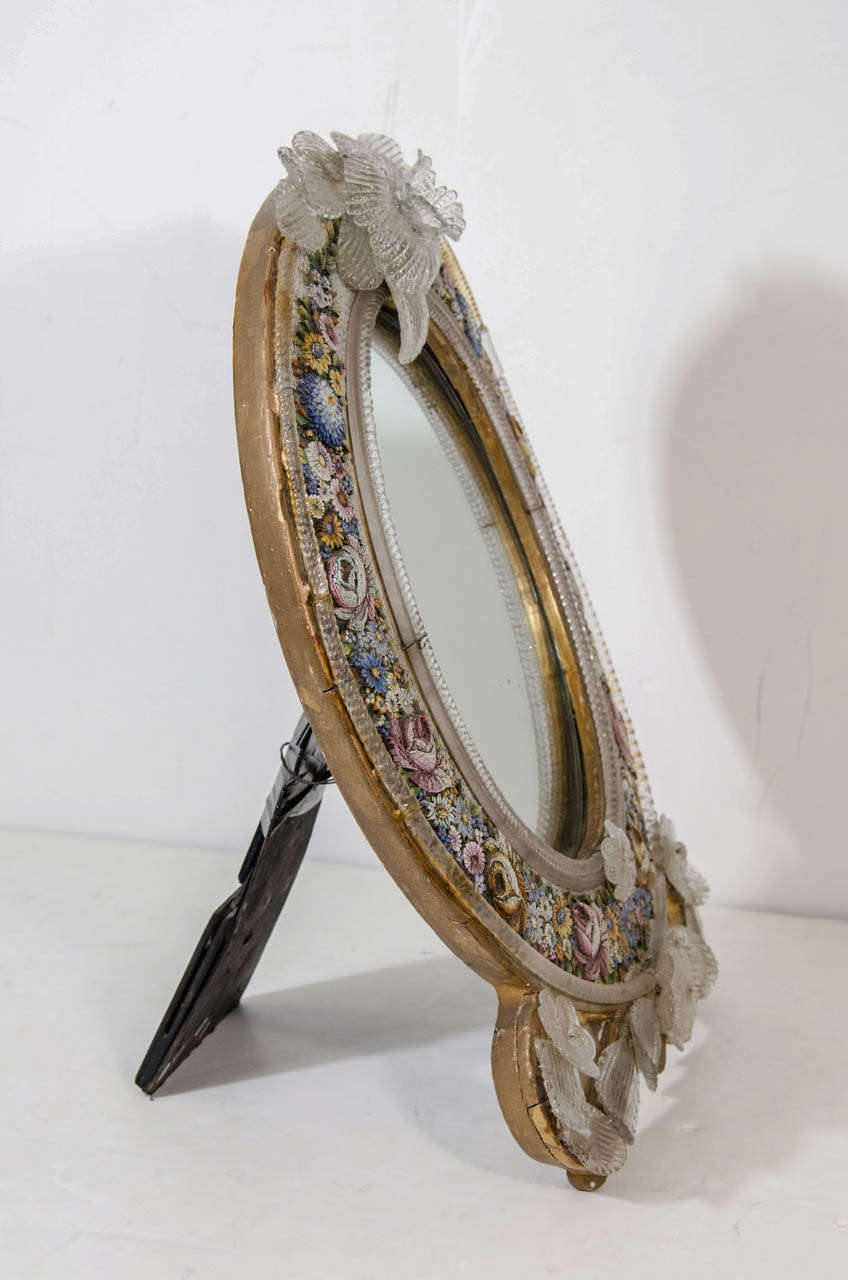 An Antique Micro Mosaic Venetian Table Mirror In Good Condition In Astoria, NY
