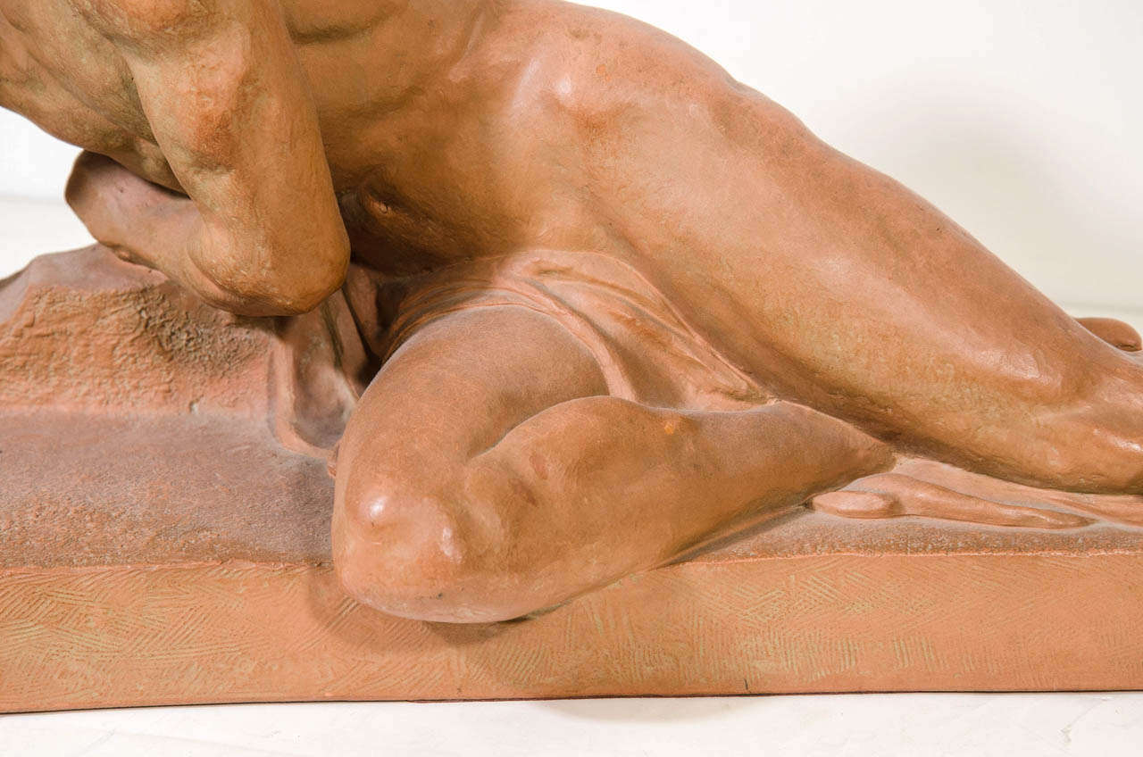 A French Art Deco Sculpture of a Nude Male Signed J. Dalbreuse In Good Condition In New York, NY