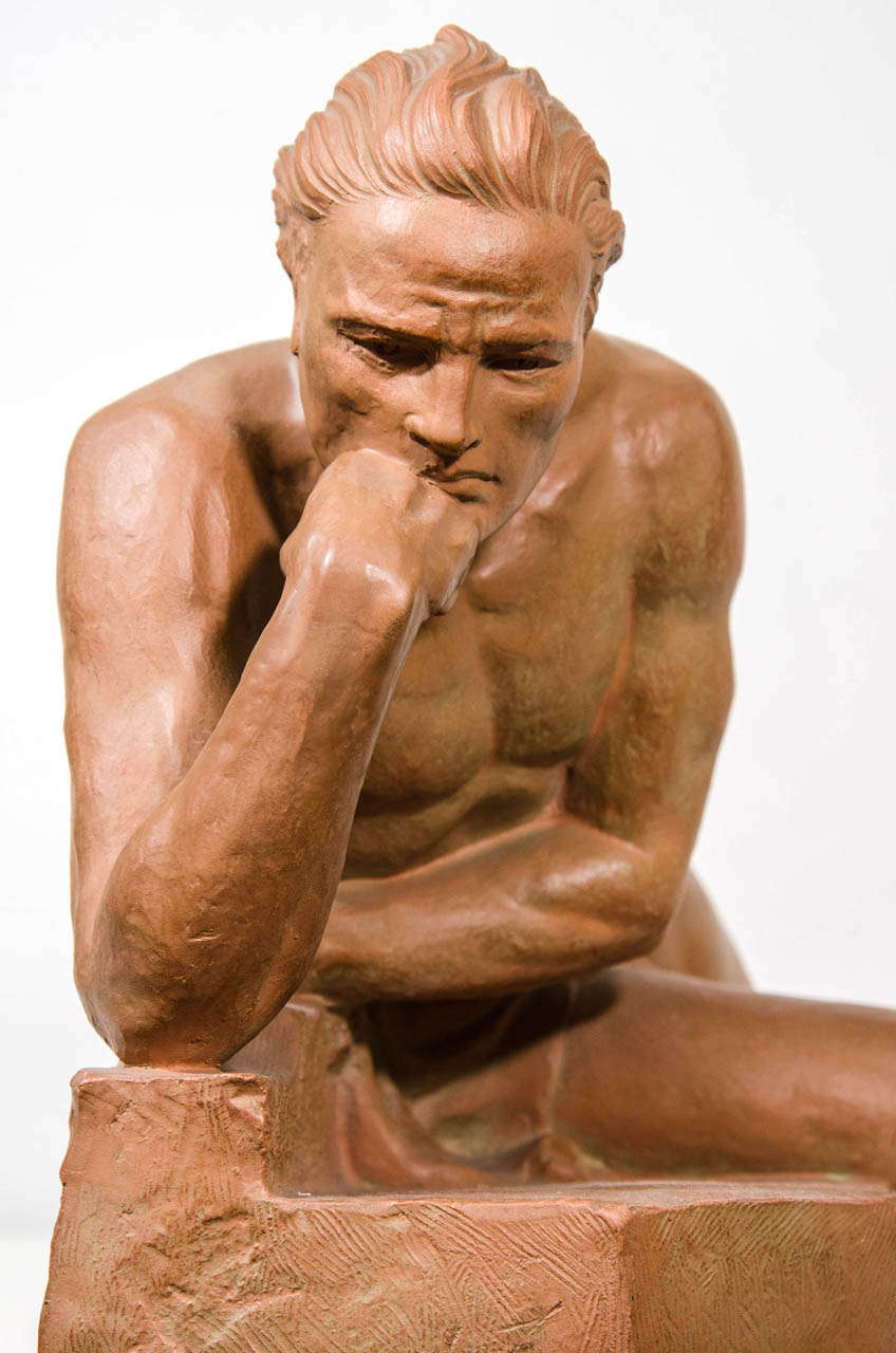 A French Art Deco Sculpture of a Nude Male Signed J. Dalbreuse 1