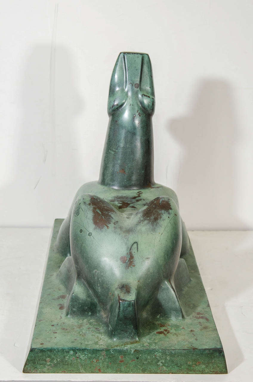 Art Deco Bronze Sculpture of Anubis by Roman Bronze Works In Good Condition For Sale In New York, NY