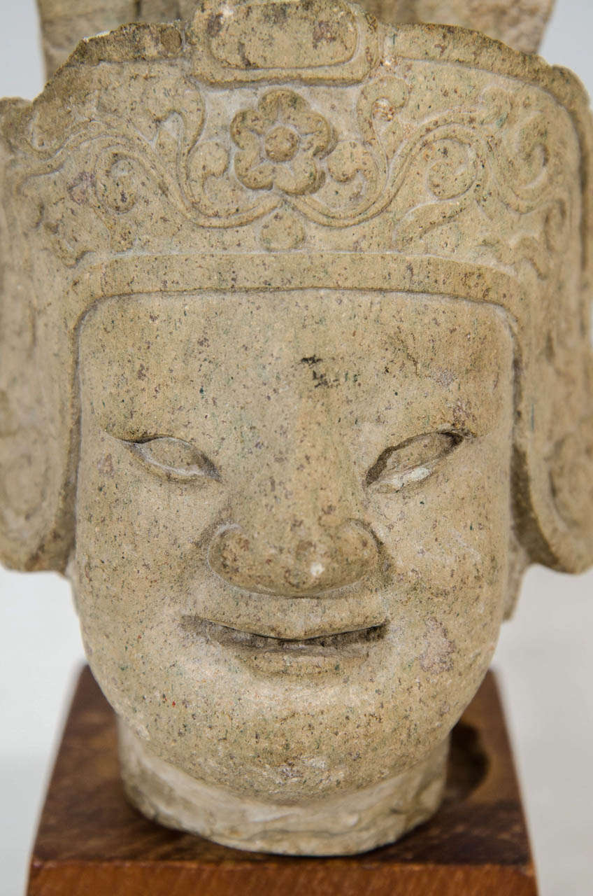 Chinese A Ming Dynasty Archaeological Fragment of a Stone Head of a Warrior General