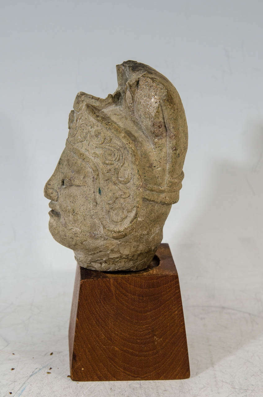 18th Century and Earlier A Ming Dynasty Archaeological Fragment of a Stone Head of a Warrior General