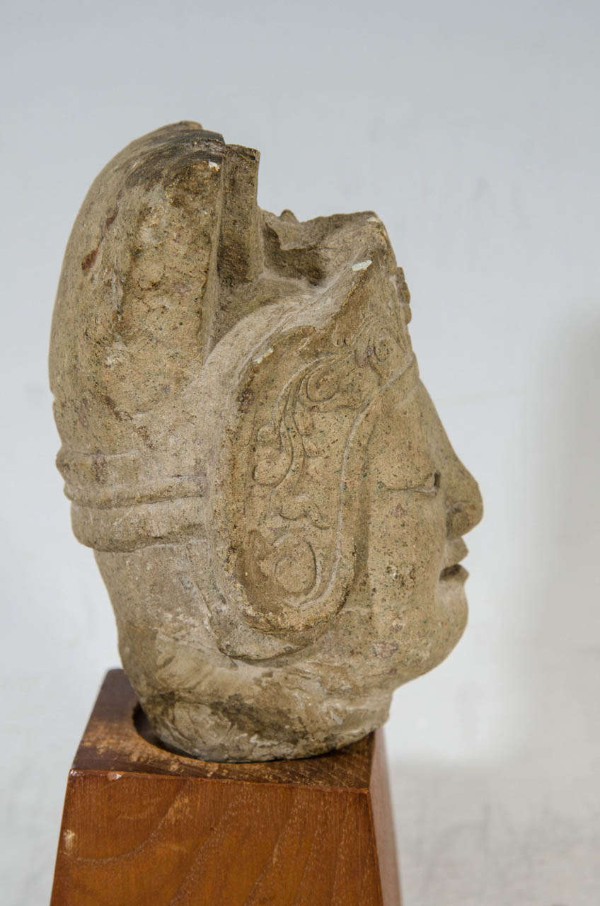 A Ming Dynasty Archaeological Fragment of a Stone Head of a Warrior General 2