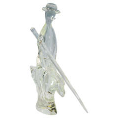 Mid Century Murano Glass Sculpture of Man on Horse Holding a Sword 1