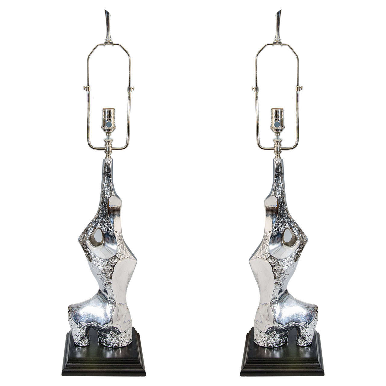 Pair of Brutalist Chrome Lamps by Laurel