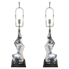 Pair of Brutalist Chrome Lamps by Laurel